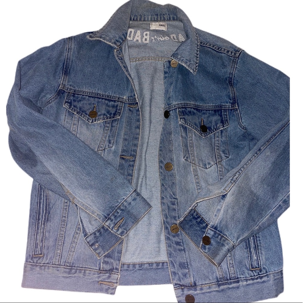 Society Amuse size M boyfriend denim jacket with embroidery on back
